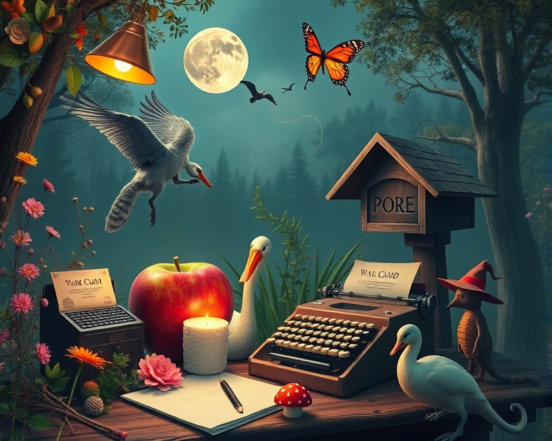 tennis, apple, wolf, marshmallow, kite, butterfly, lamp, pencil, flower, napkin, pelican, swan, porcupine, mailbox, typewriter, mushroom, fire hydrant, kangaroo, scarecrow, witch, seahorse, alien